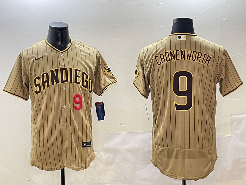 Men San Diego Padres 9 Cronenworth Brown Stripe Elite 2025 Nike MLB Jersey style 5